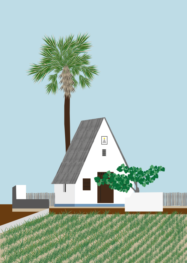 Barraca de Alboraya con cielo azul.