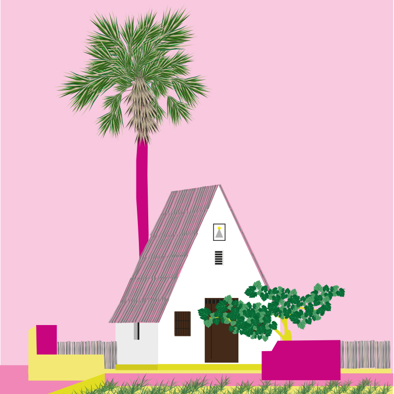 Barraca de la huerta de Alboraya. Rosa y amarillo