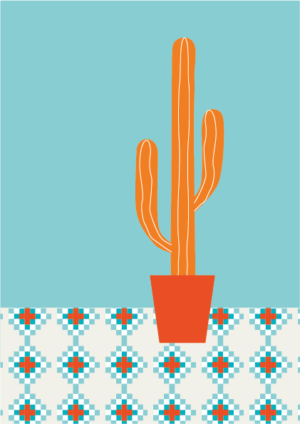 Ilustración vintage de cactus en maceta.