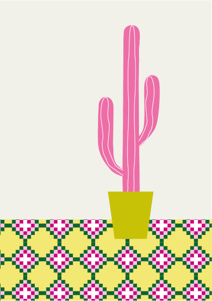 Ilustración vintage de cactus en maceta.