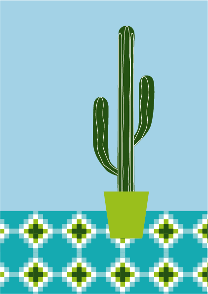 Ilustración vintage de cactus en maceta.