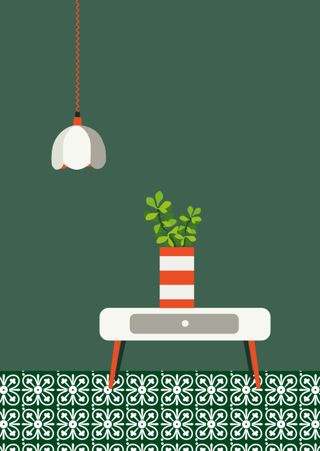 Imagen de ilustración con mesa y lámpara.