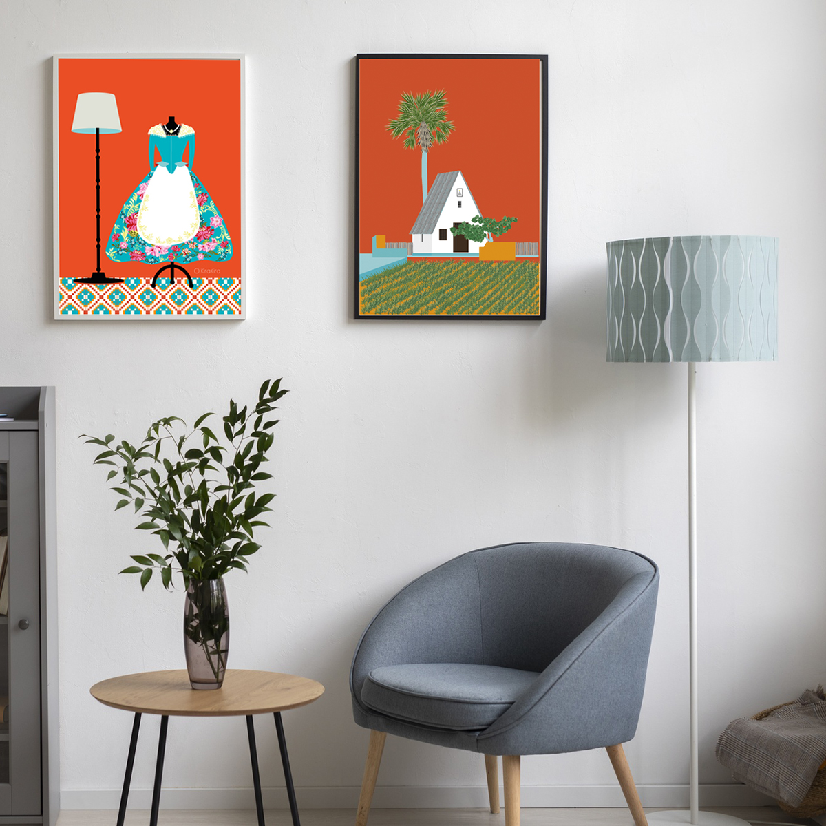 Ilustraciones decorativas. Fallera y Barraca