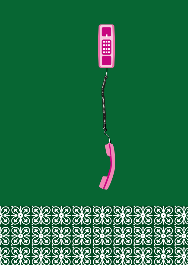 Teléfono descolgado con fondo verde.